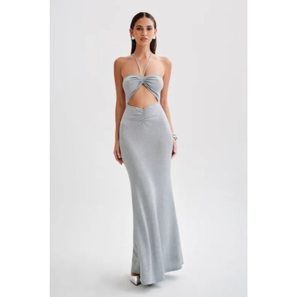 Meshki Lilith Reflective Knit Maxi Dress in Silver - Picture 2 of 9